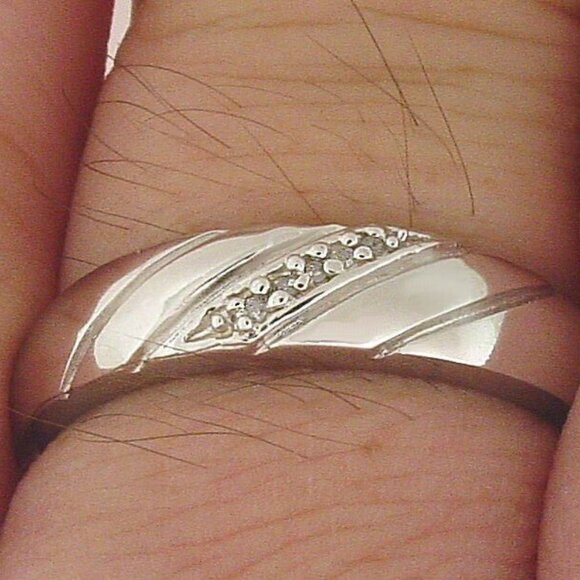 Men's Diamond Band 10k White Gold Plated in 925 Sterling Silver - Sz10 - Picture 7 of 7